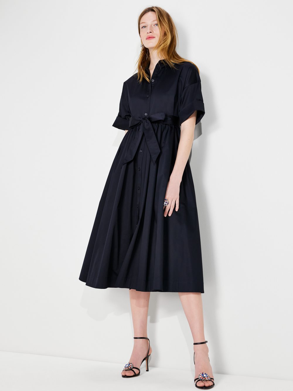 Women's black poplin midi montauk dress | Kate Spade