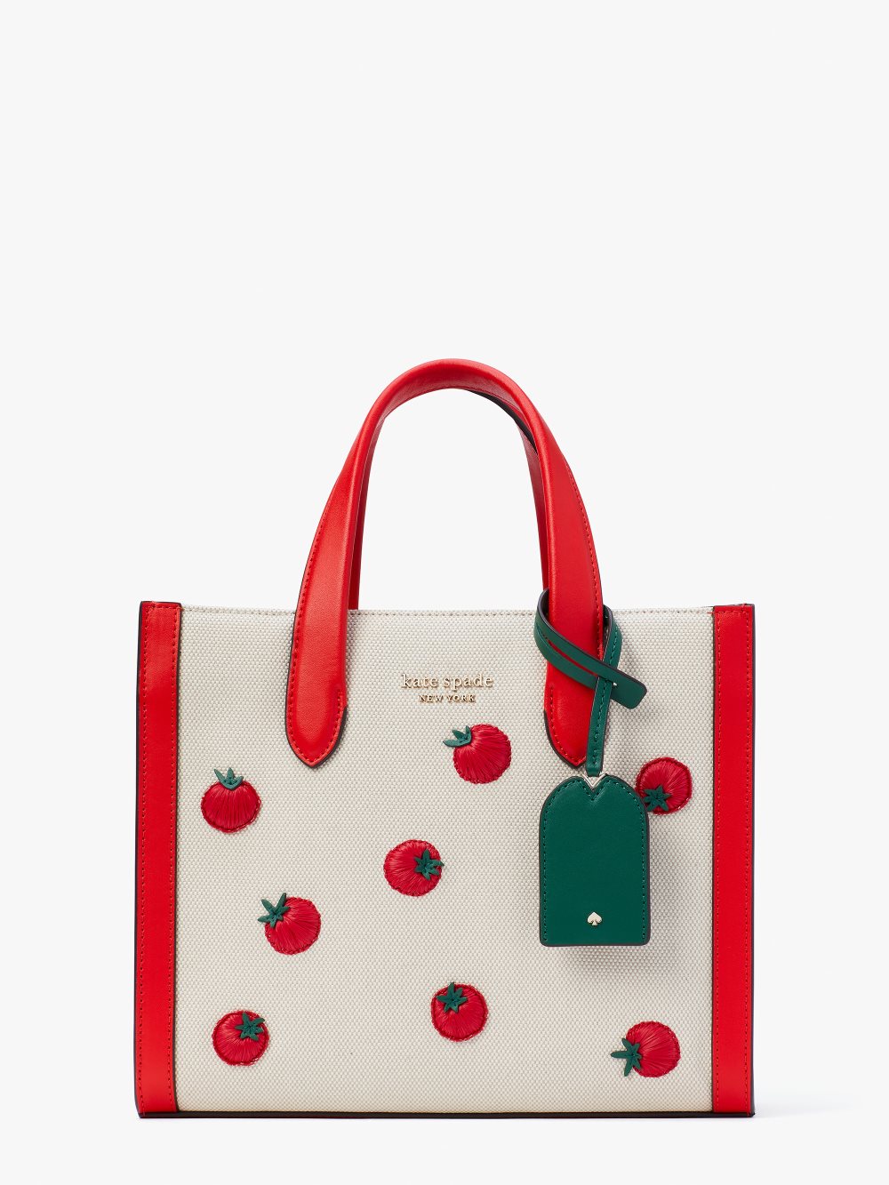 Women's bright red multi Manhattan Tomato Embroidered Canvas Small Tote | Kate Spade