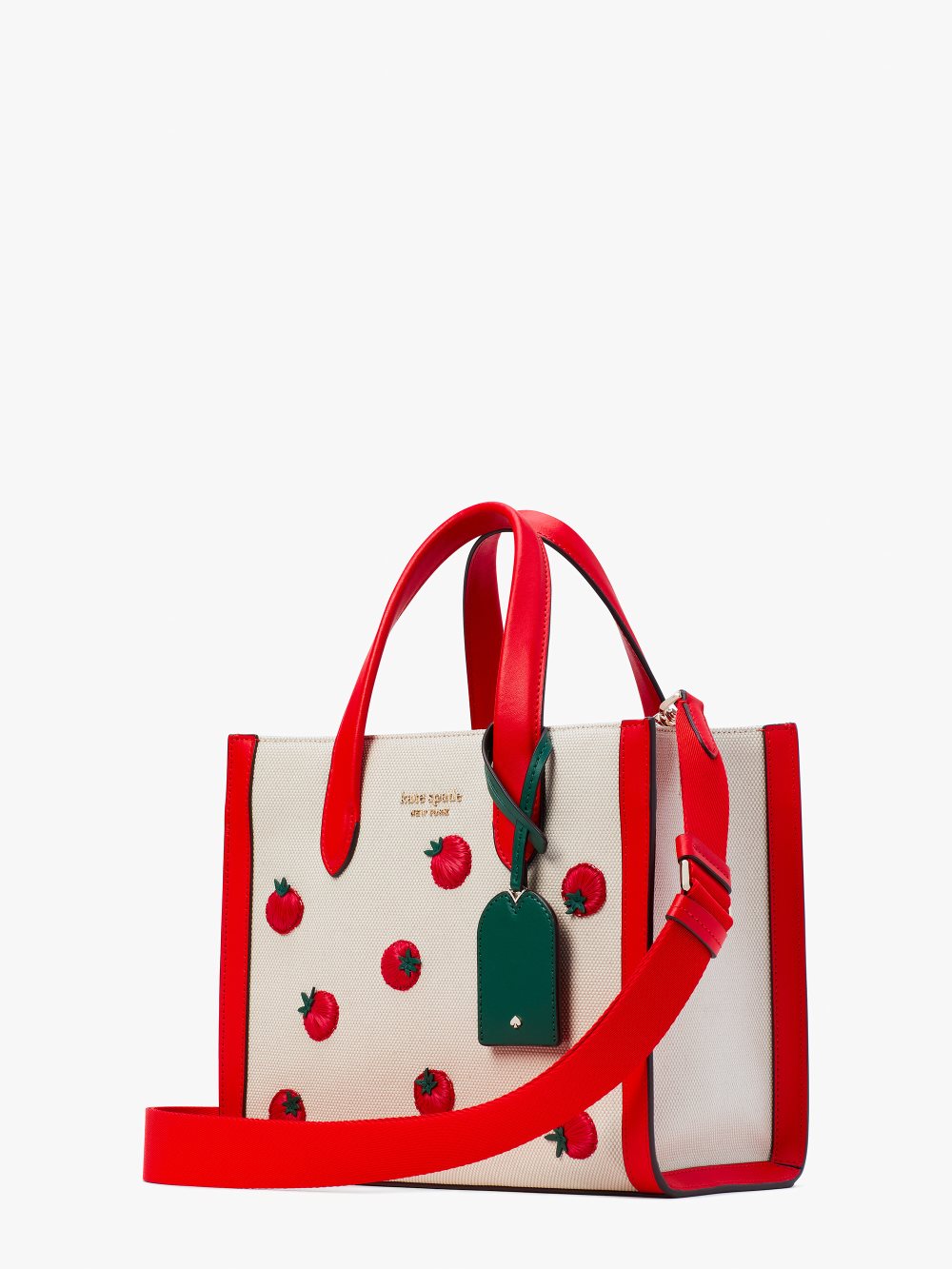 Women's bright red multi Manhattan Tomato Embroidered Canvas Small Tote | Kate Spade