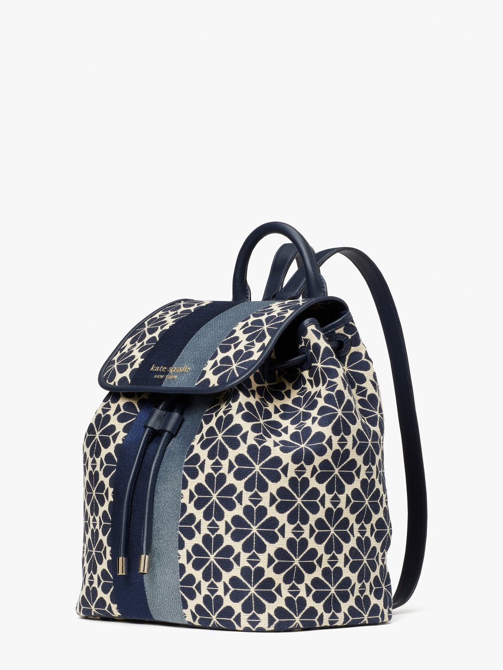 Women's blue multi spade flower jacquard stripe sinch medium flap backpack | Kate Spade
