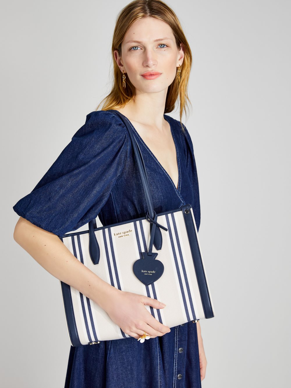 Women's blazer blue multi market striped canvas medium tote | Kate Spade