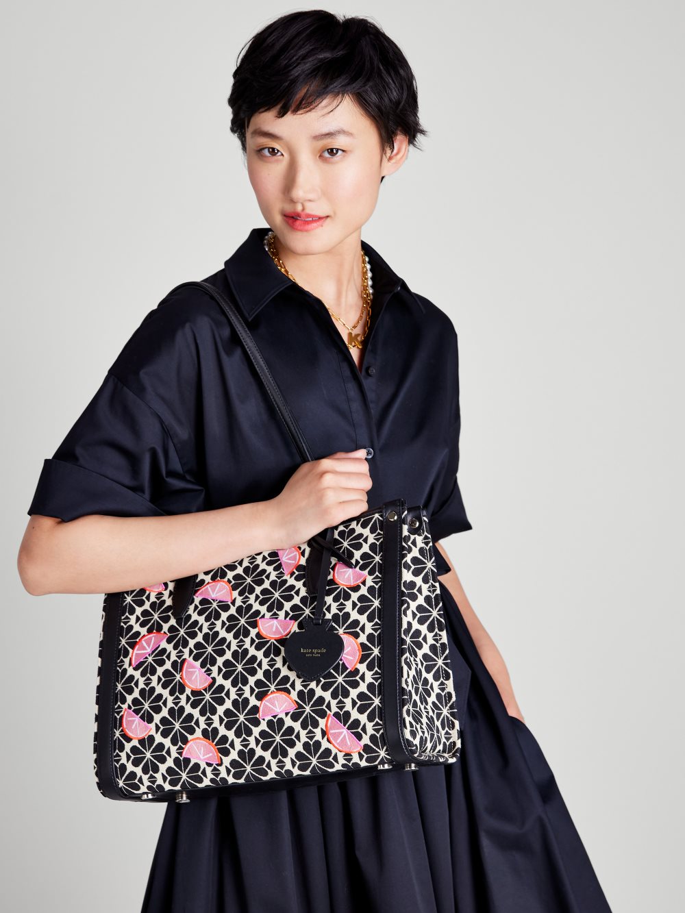 Women's grapefruit soda multi. spade flower jacquard grapefruits market medium tote | Kate Spade