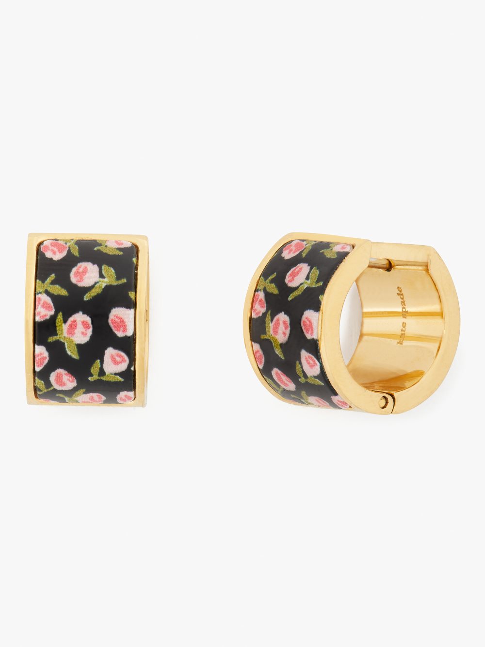 Women's black ditsy rose heritage spade flower huggies | Kate Spade