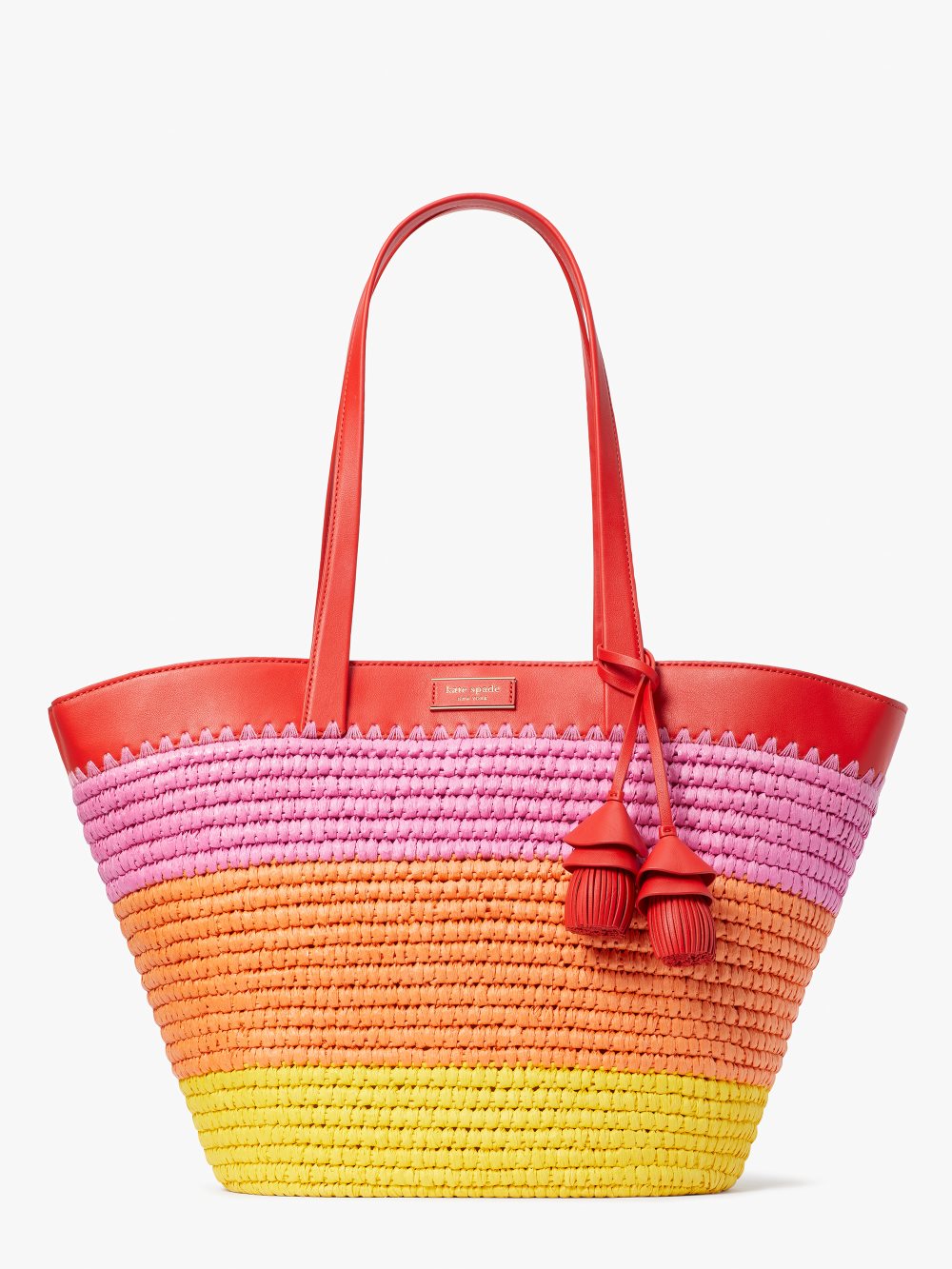 Women's pink multi the pier striped straw medium tote | Kate Spade