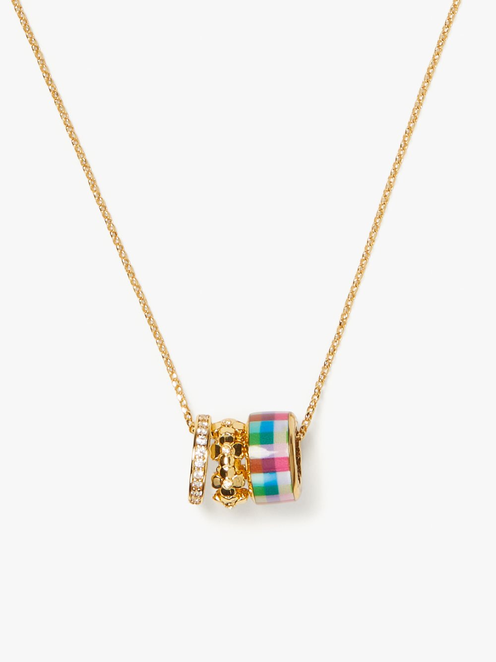 Women's blue madras plaid heritage spade flower stacked mini pendant | Kate Spade