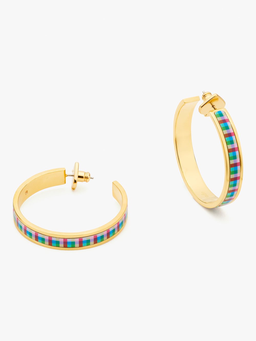 Women's blue madras plaid heritage spade flower hoops | Kate Spade