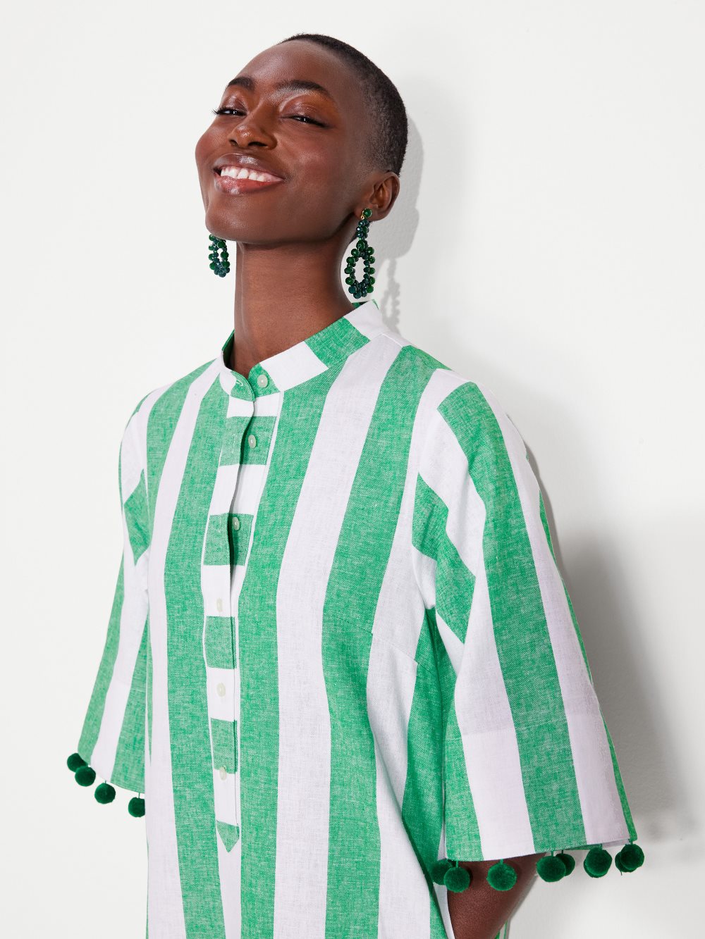 Women's  pesto  awning stripe pom-pom tunic | Kate Spade