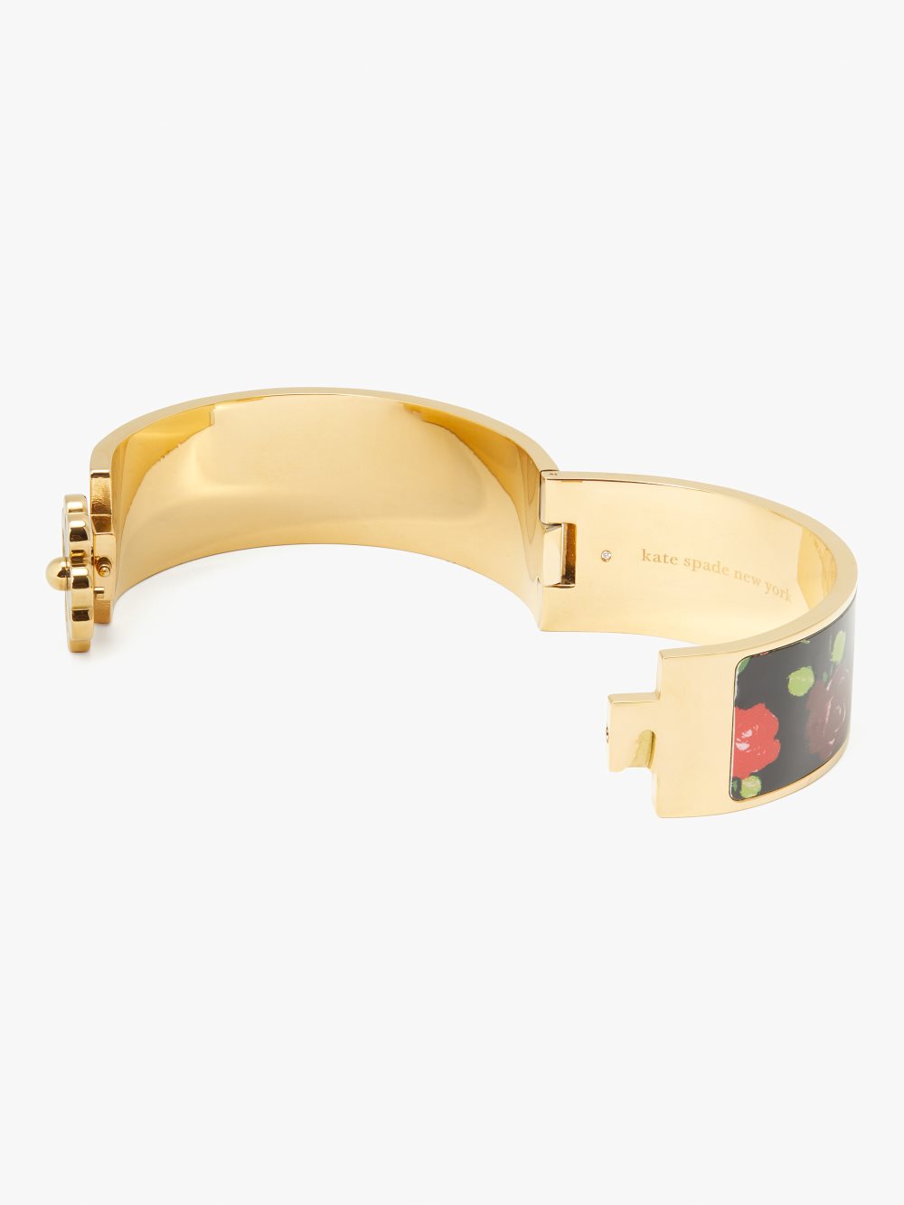 Women's black just rosy heritage spade flower wide hinged bangle | Kate Spade