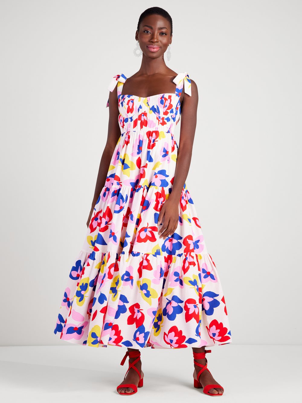 Women's cream multi summer flowers tiered dress | Kate Spade