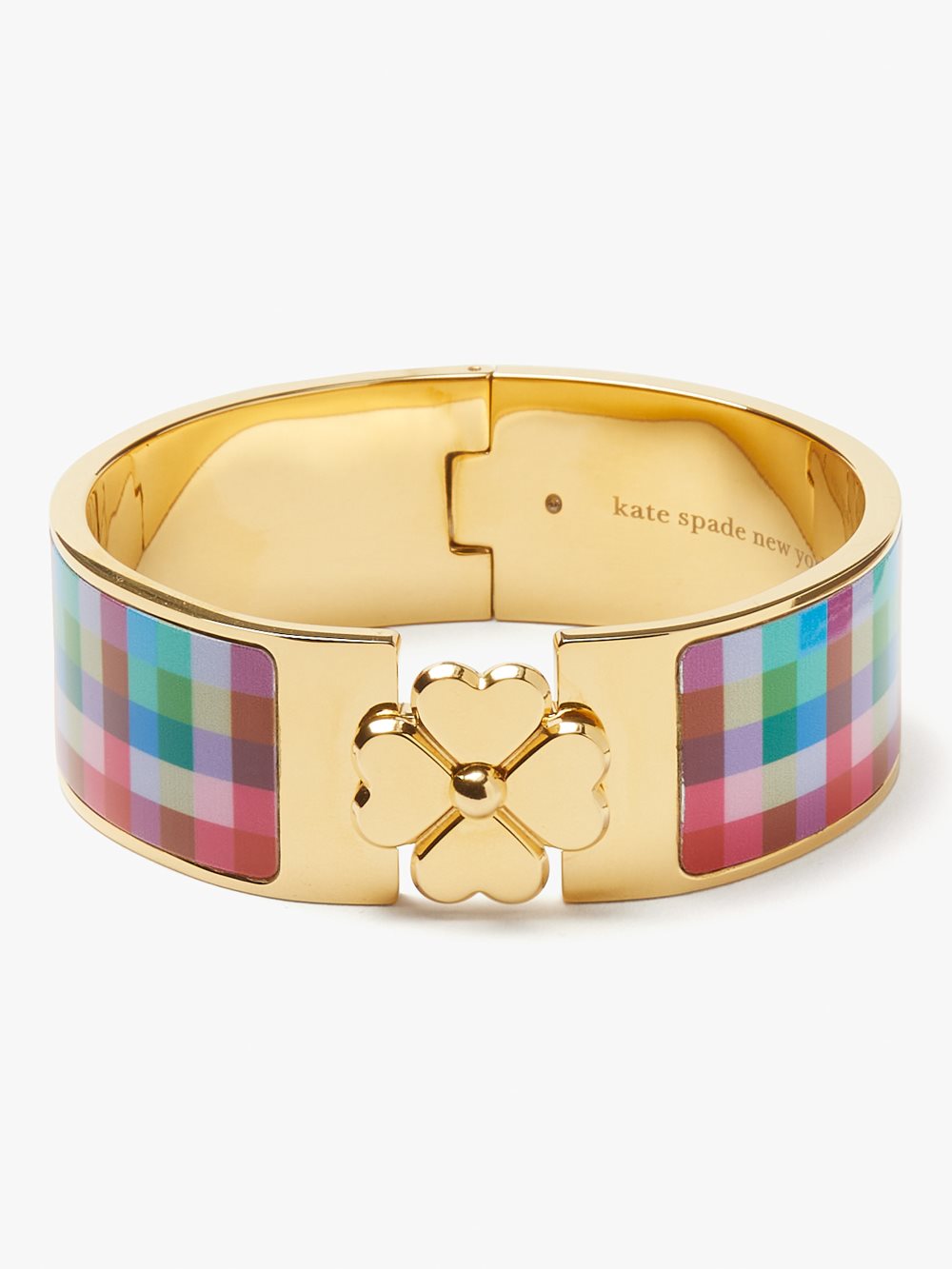 Women's blue madras plaid heritage spade flower wide hinged bangle | Kate Spade