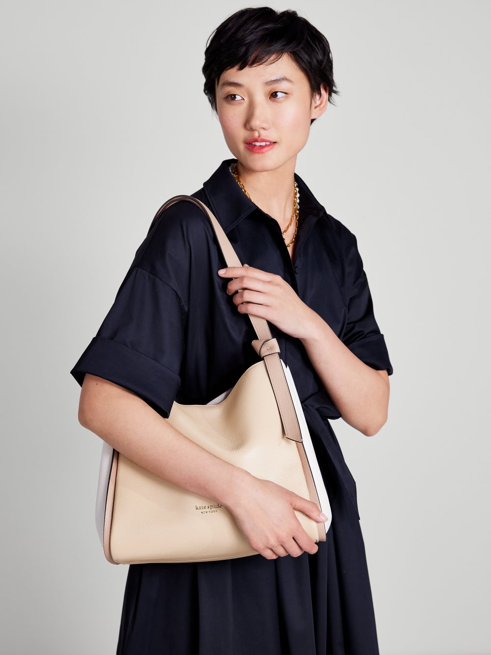 Women's warm stone multi knott colorblocked large shoulder bag | Kate Spade