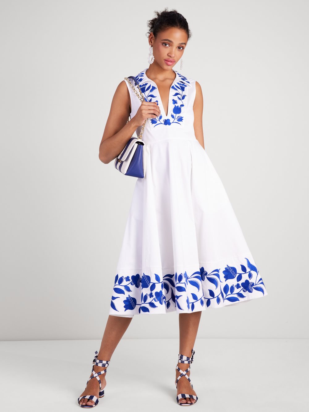 Women's fresh white embroidered zigzag floral midi dress | Kate Spade