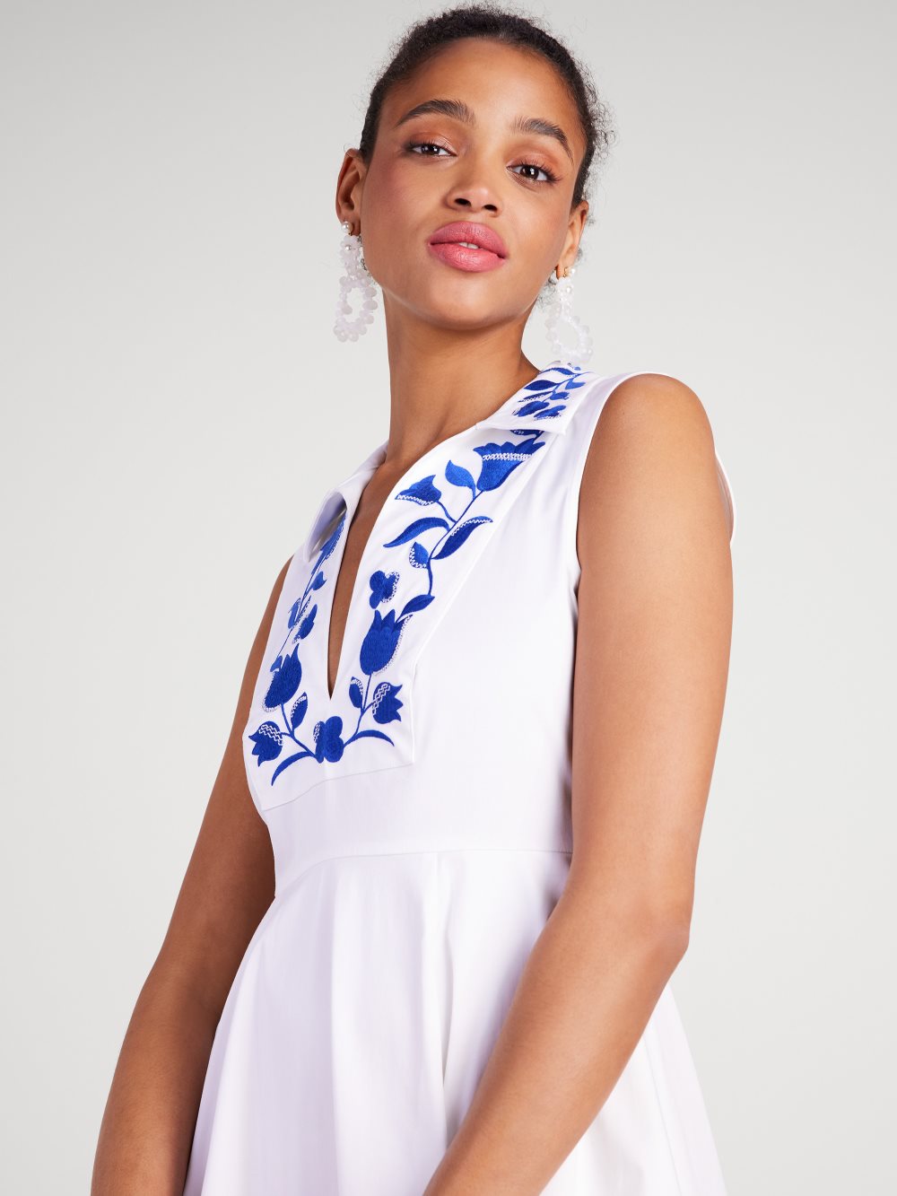 Women's fresh white embroidered zigzag floral midi dress | Kate Spade