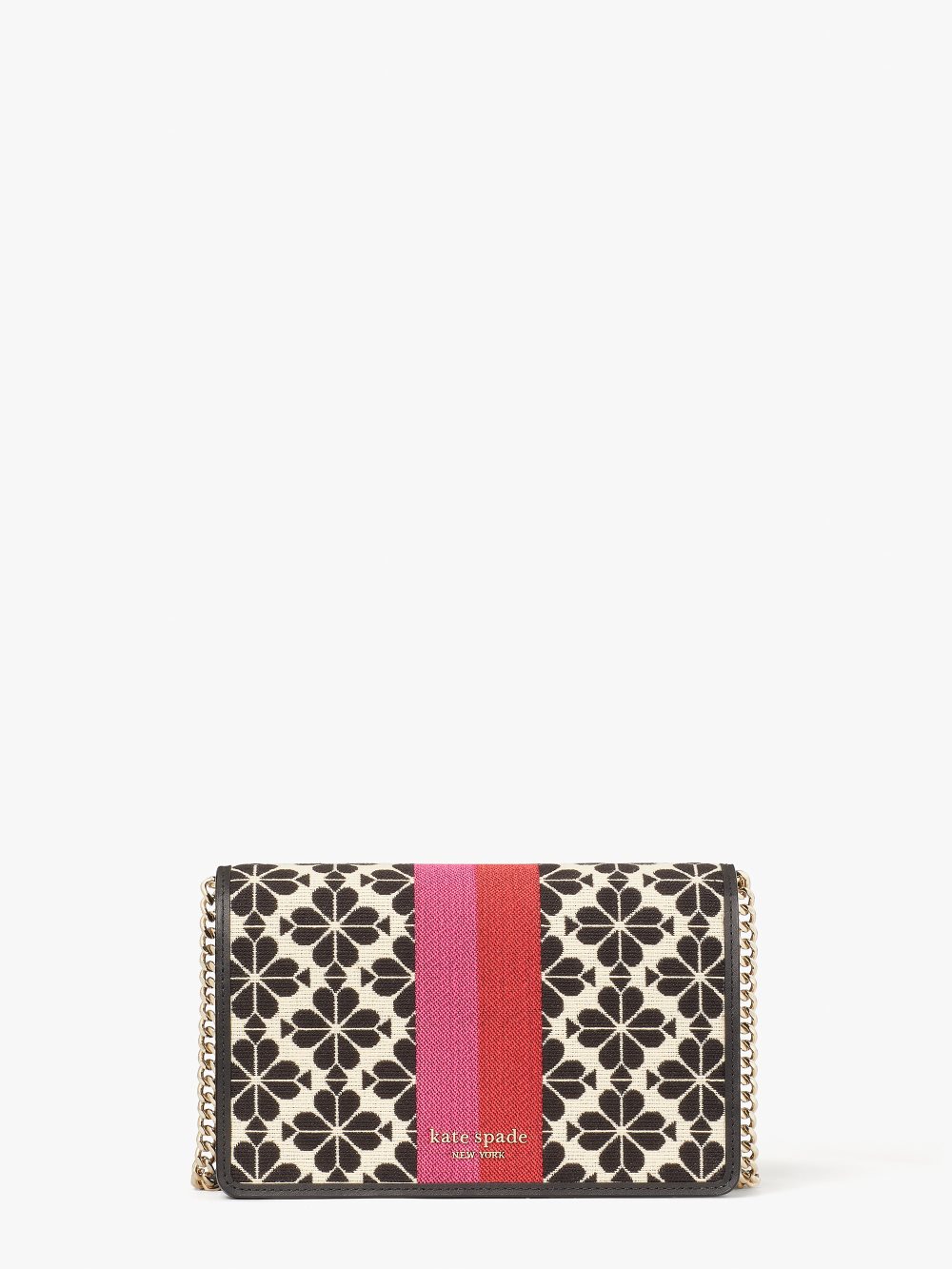 Women's cream multi spade flower jacquard stripe chain wallet | Kate Spade
