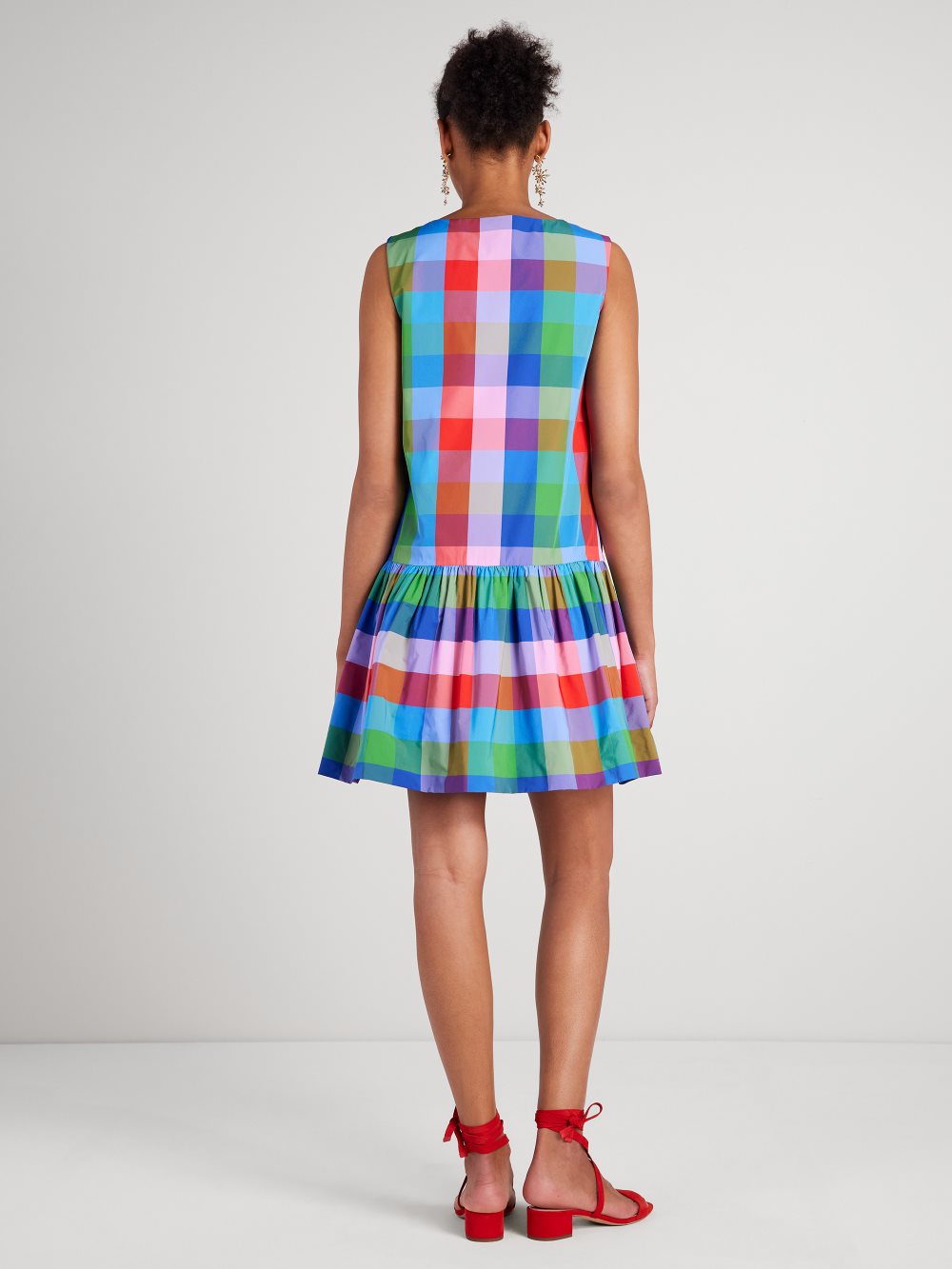 Women's blue multi_ madras taffeta shift dress | Kate Spade