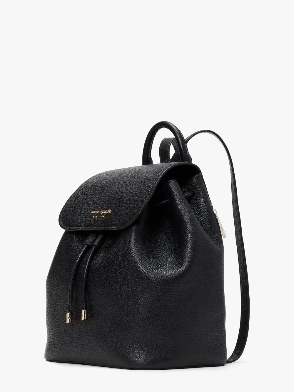 Women's black sinch pebbled leather medium flap backpack | Kate Spade