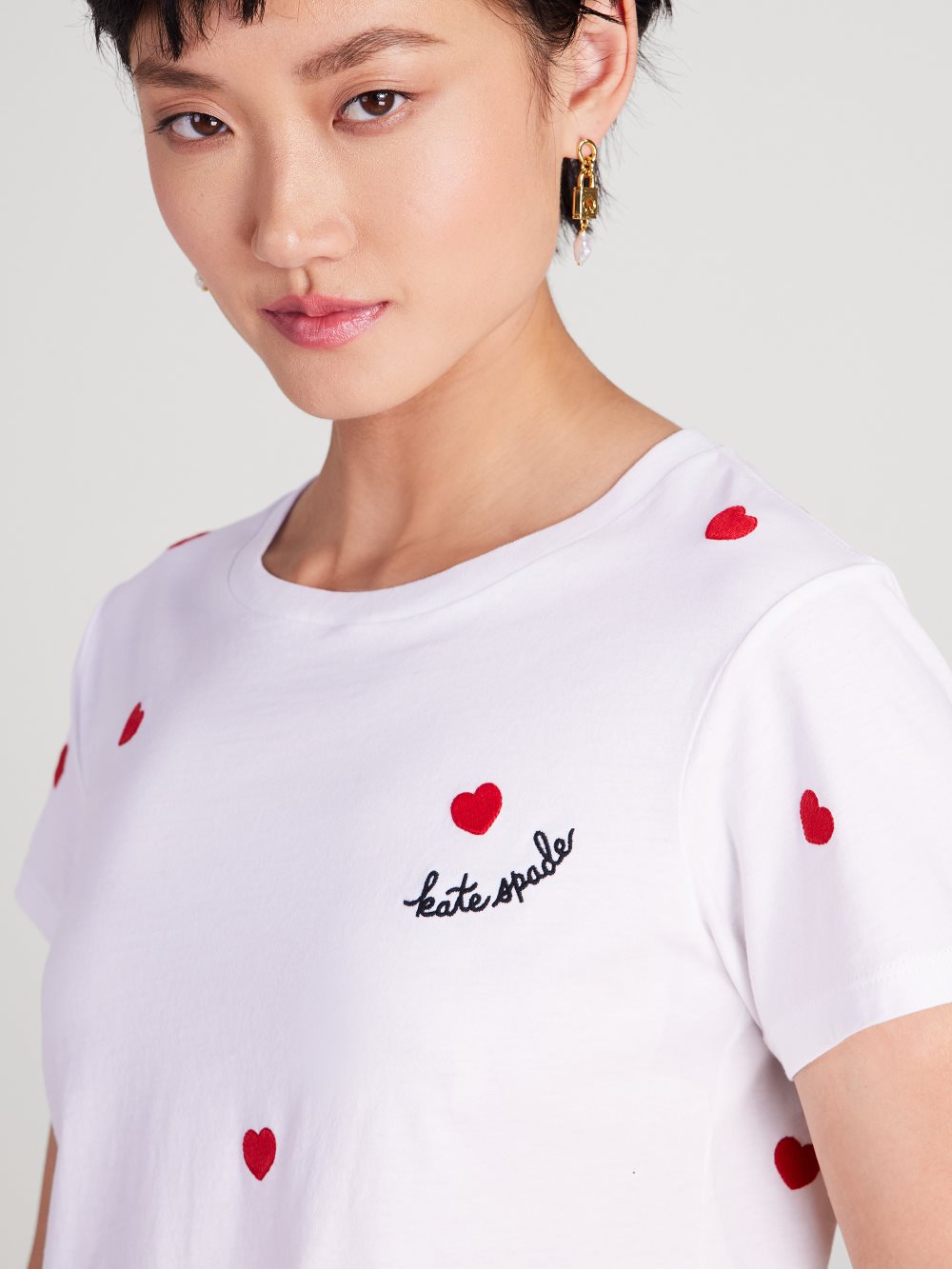 Women's fresh white embroidered hearts tee | Kate Spade