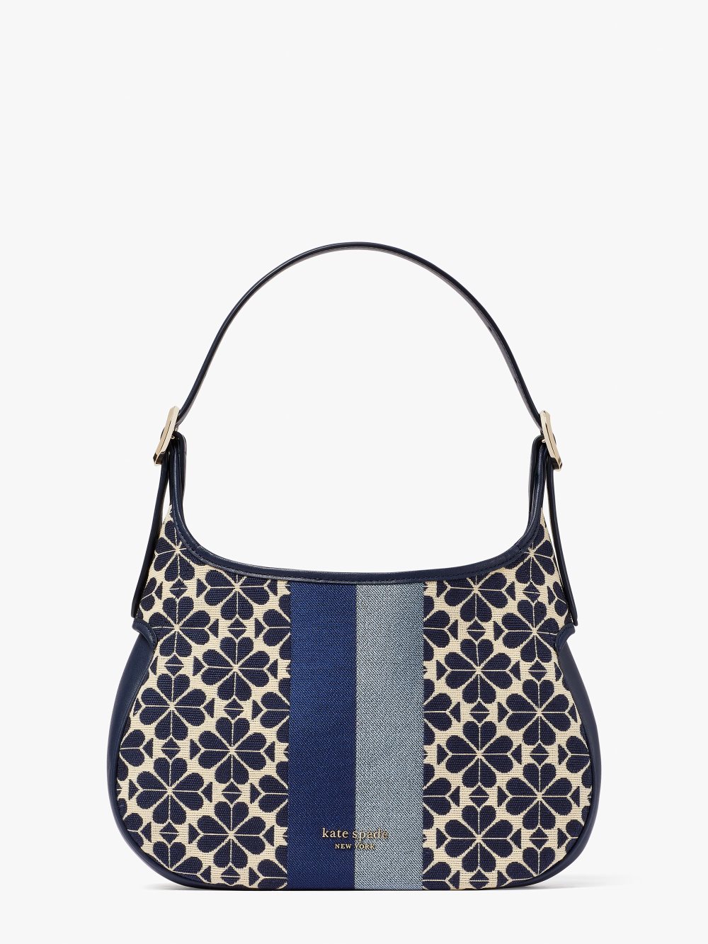 Women's blue multicolor spade flower jacquard stripe penny small hobo bag | Kate Spade