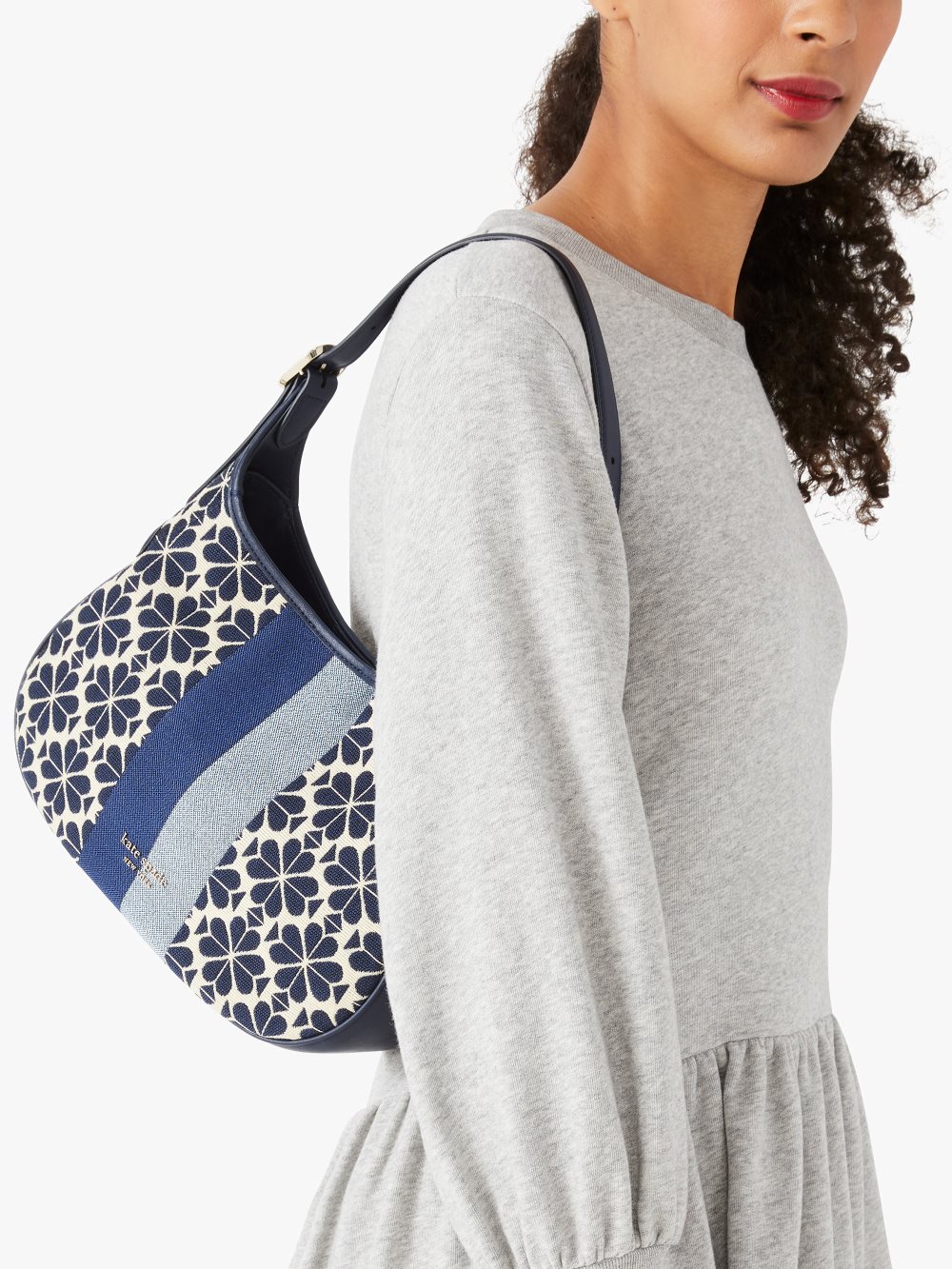 Women's blue multicolor spade flower jacquard stripe penny small hobo bag | Kate Spade