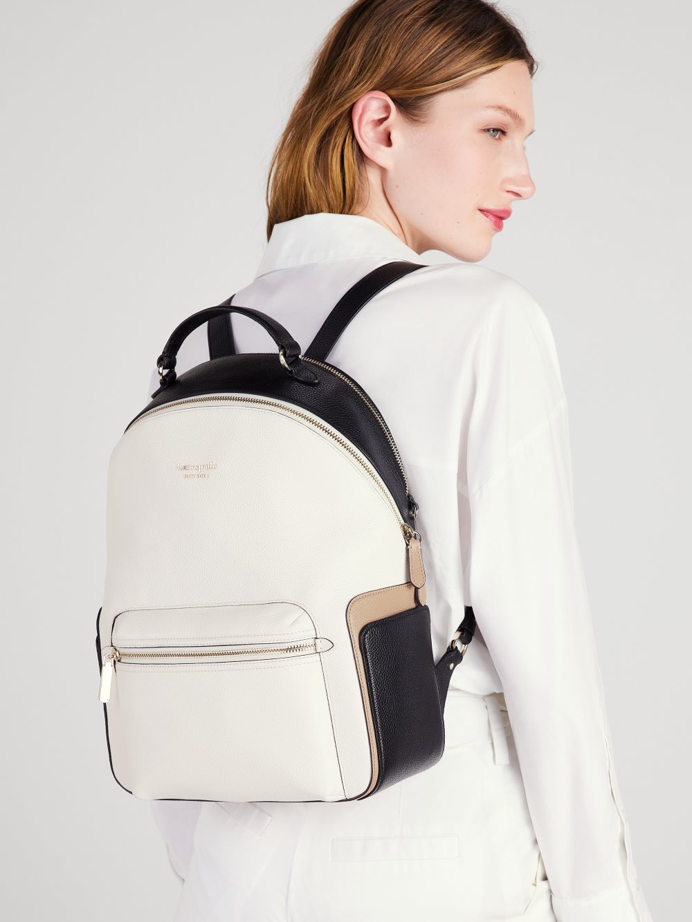 Women's parchment multi hudson colorblocked large backpack | Kate Spade