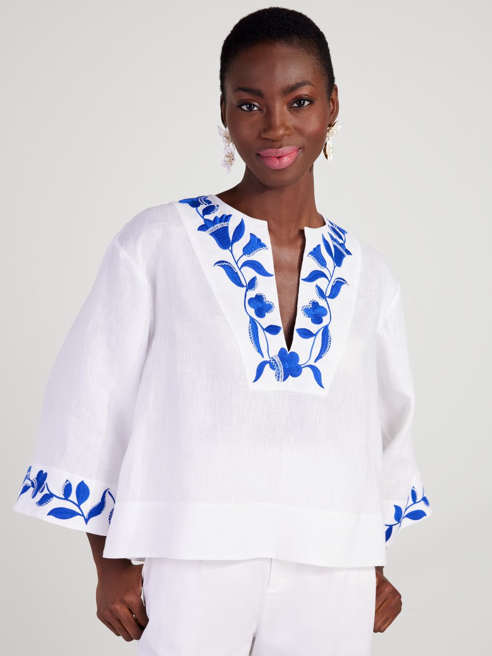 Women's fresh white embroidered zigzag floral tunic top | Kate Spade
