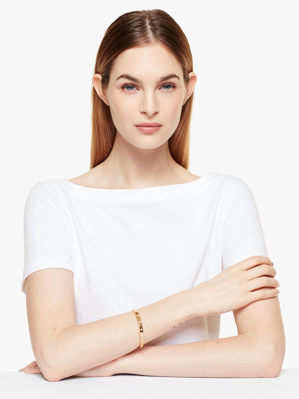 Women's clear/gold set in stone enamel stone hinged bangle | Kate Spade