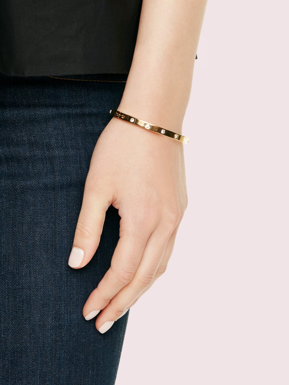 Women's clear/gold set in stone enamel stone hinged bangle | Kate Spade