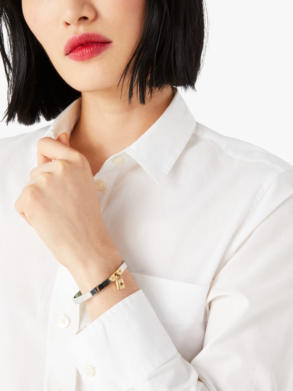 Women's silver gold lock and spade charm bangle | Kate Spade
