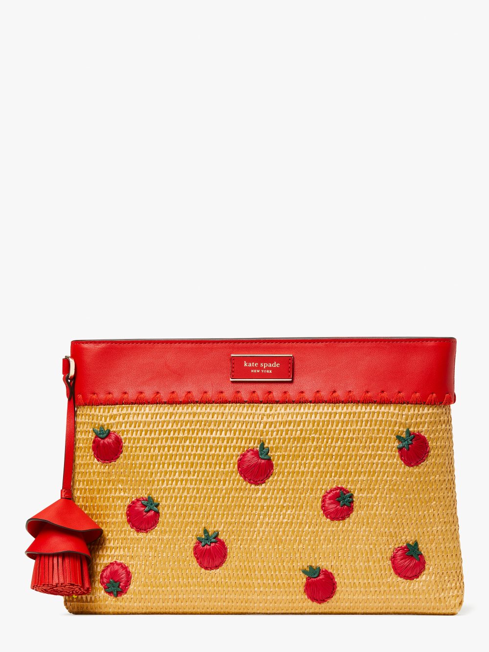 Women's natural multi Roma Embellished Tomato Straw Clutch | Kate Spade