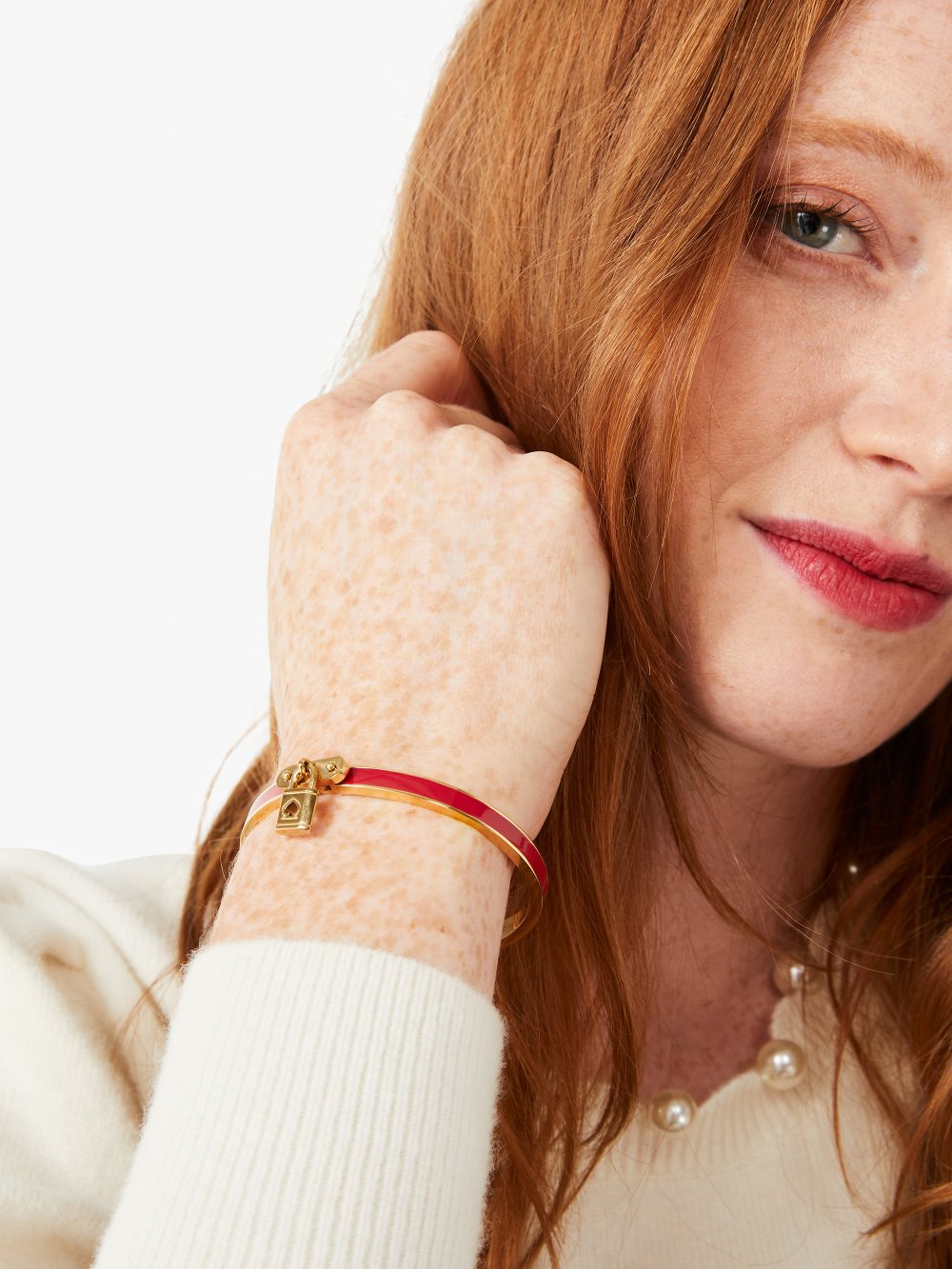 Women's red. lock and spade charm bangle | Kate Spade