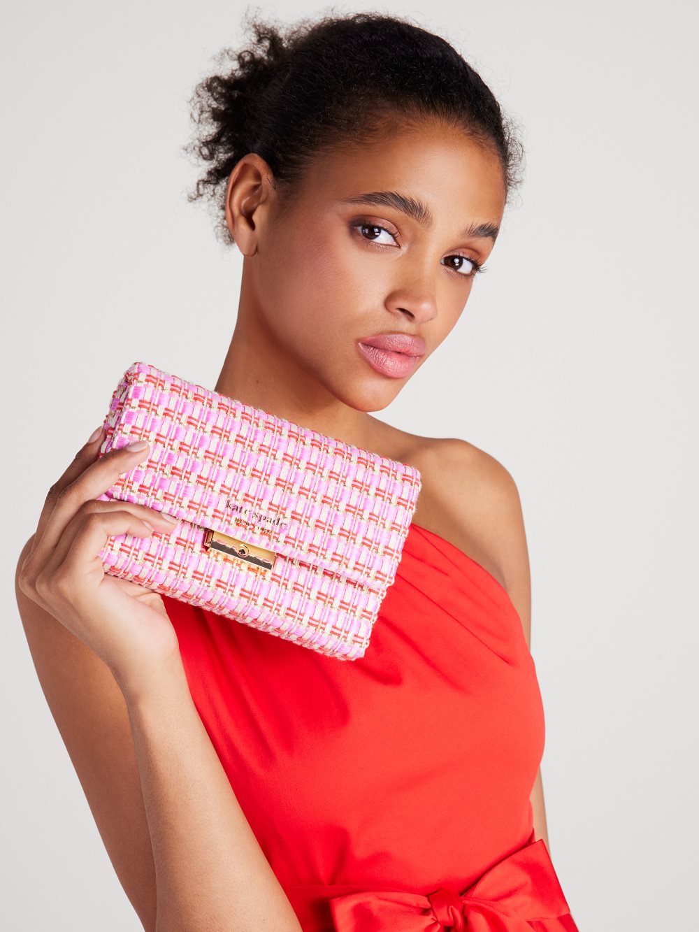 Women's pink multi. carlyle raffia tweed chain wallet | Kate Spade