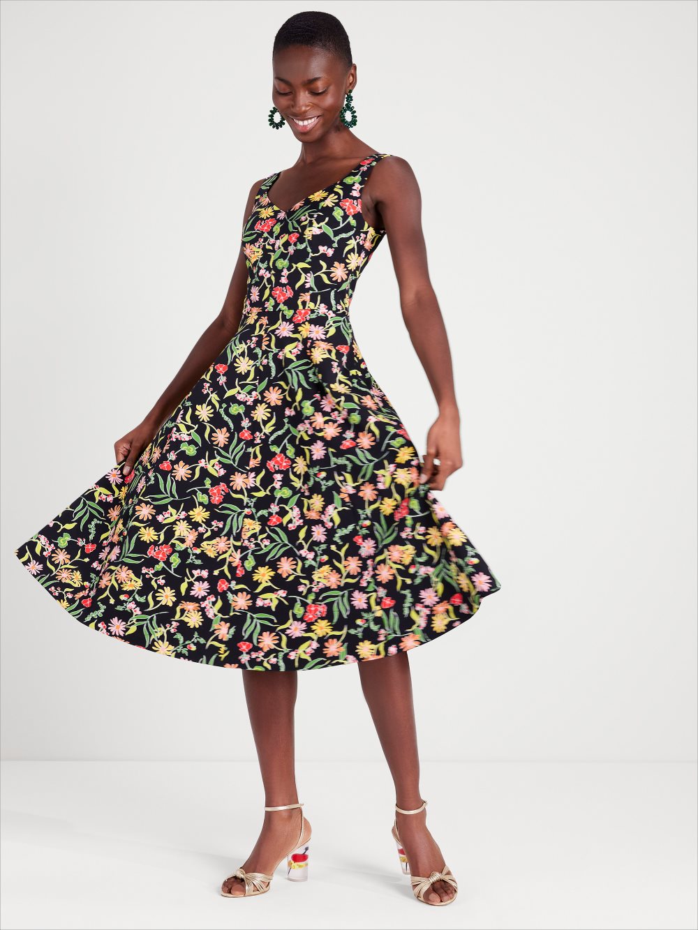 Women's  black multi.  rooftop garden floral grace dress | Kate Spade