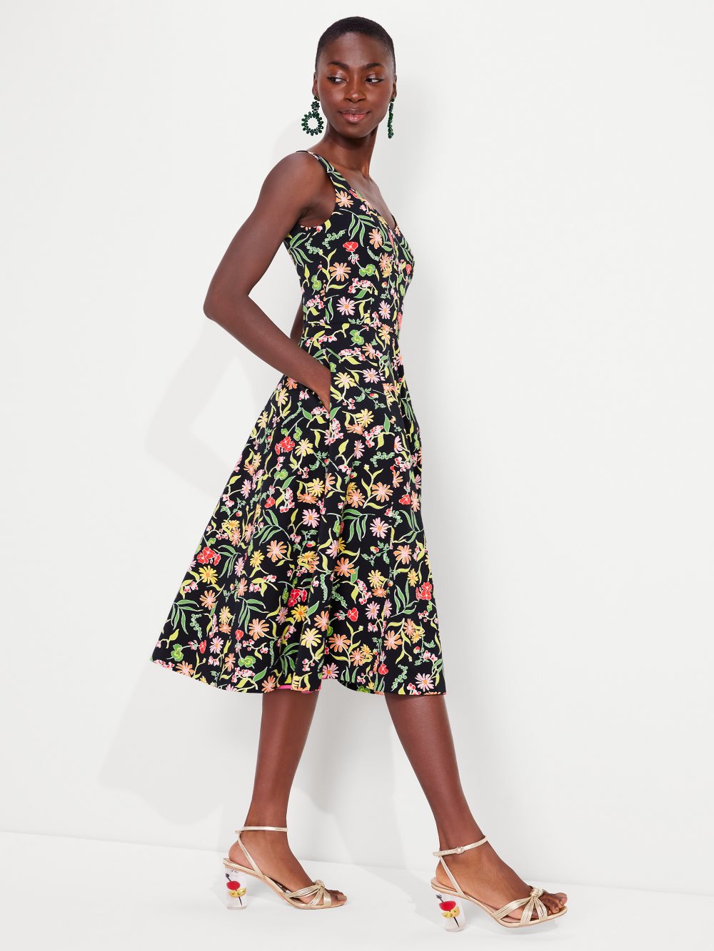 Women's  black multi.  rooftop garden floral grace dress | Kate Spade