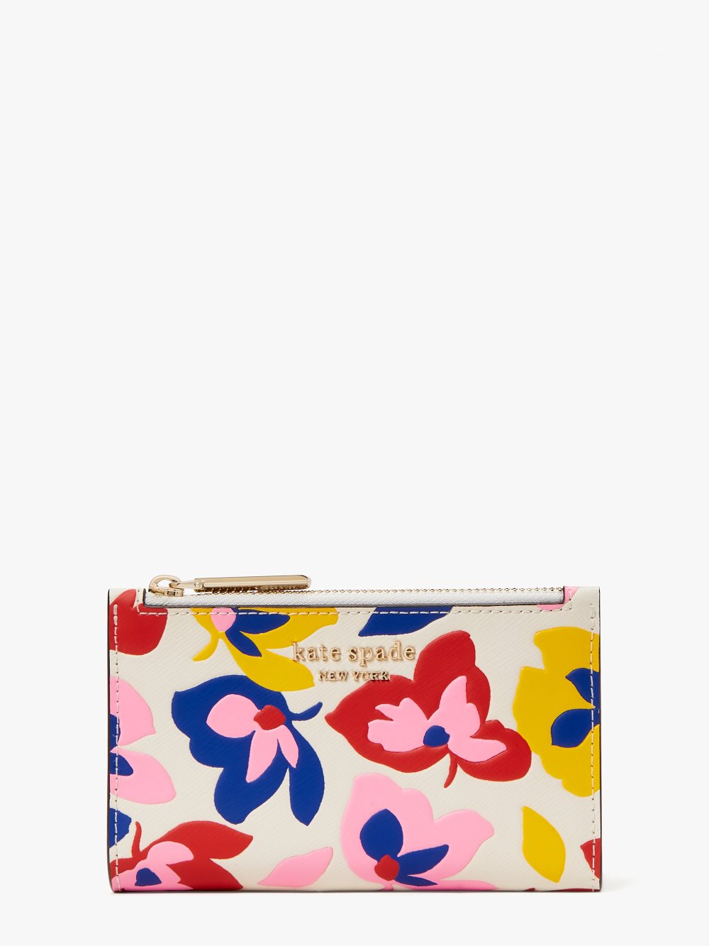 Women's cream multi spencer summer flower embossed small slim bifold wallet | Kate Spade