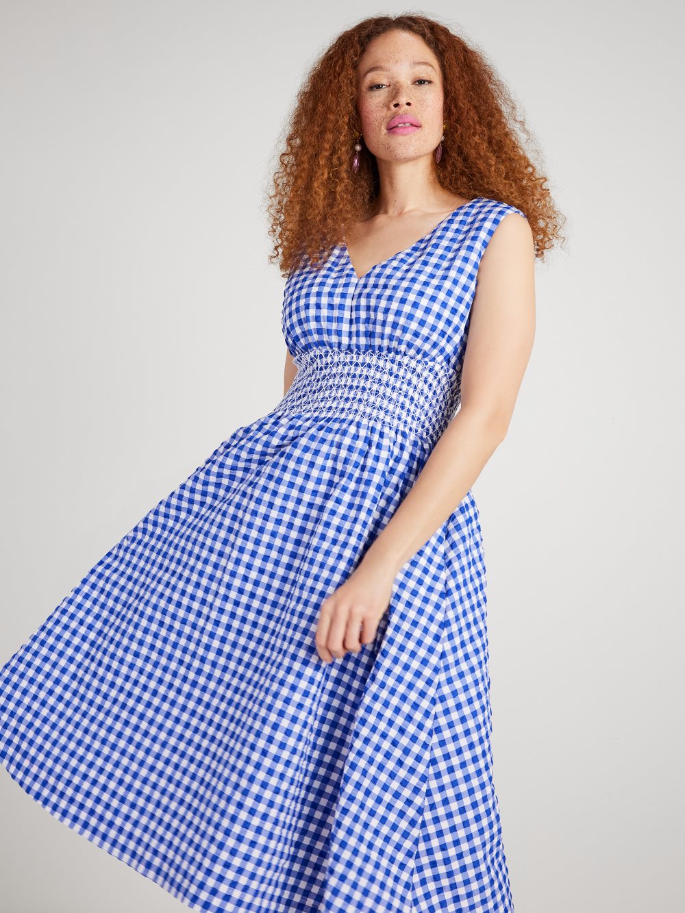 Women's blueberry gingham smocked-waist dress | Kate Spade