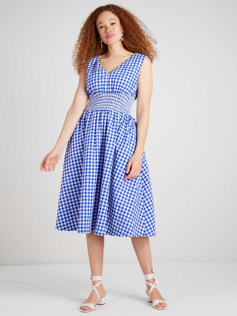 Women's blueberry gingham smocked-waist dress | Kate Spade