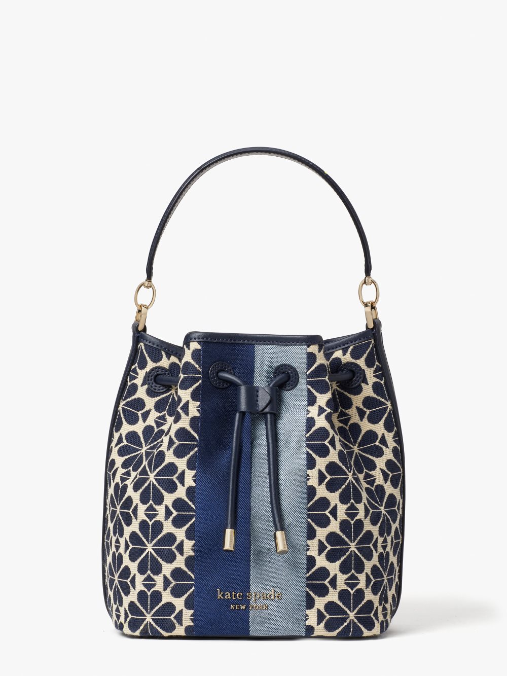 Women's blue multi spade flower jacquard stripe medium bucket bag | Kate Spade