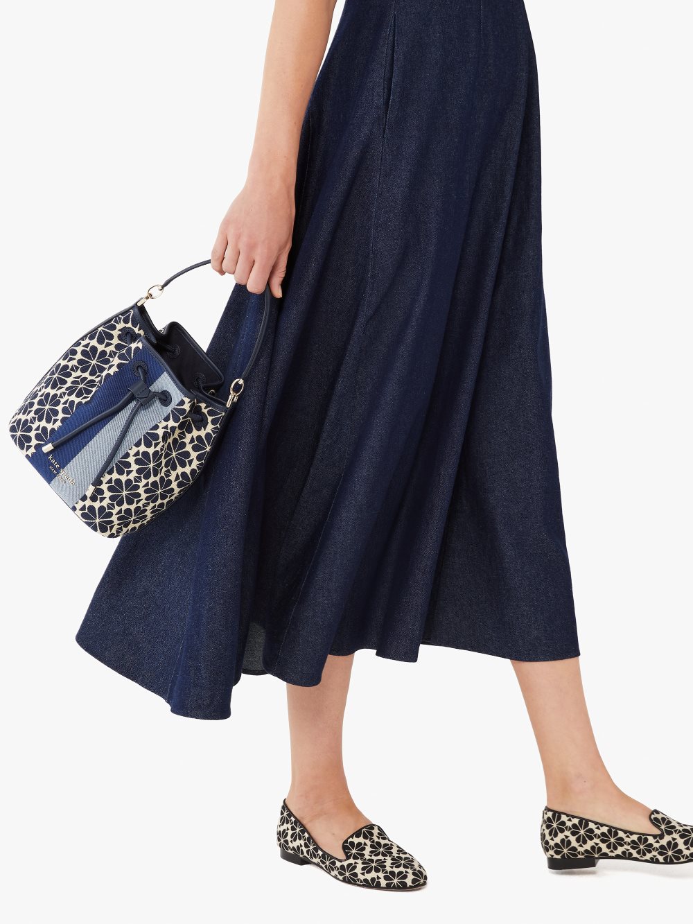 Women's blue multi spade flower jacquard stripe medium bucket bag | Kate Spade