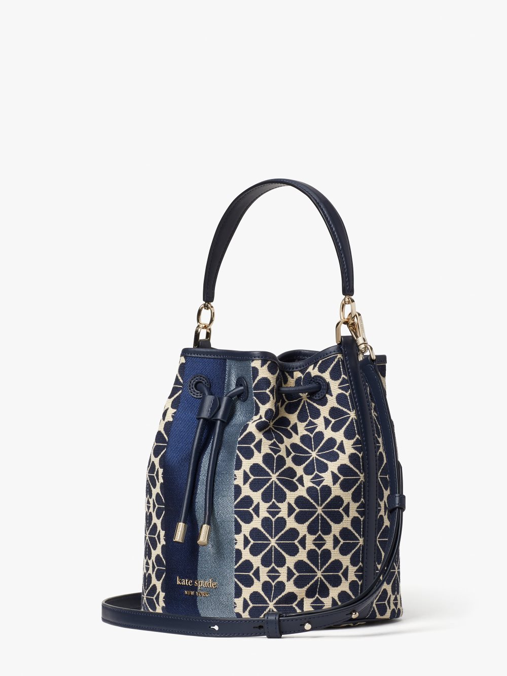 Women's blue multi spade flower jacquard stripe medium bucket bag | Kate Spade