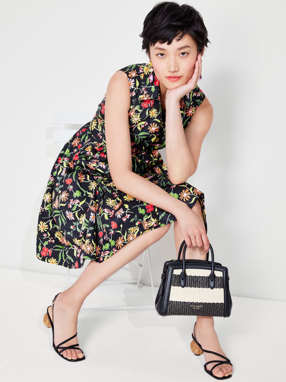 Women's black multi. rooftop garden floral marina dress | Kate Spade