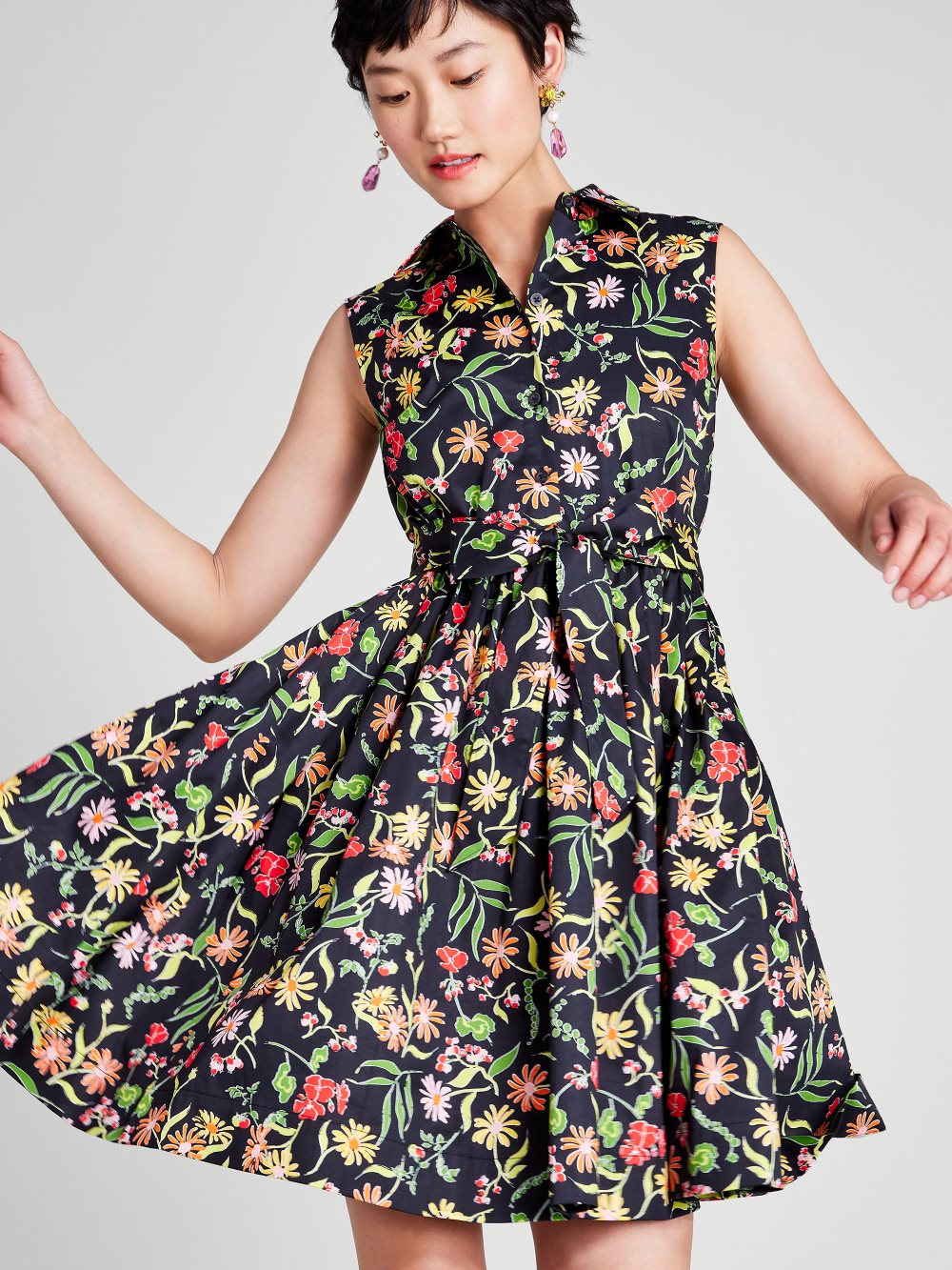 Women's  black multi.  rooftop garden floral marina dress | Kate Spade