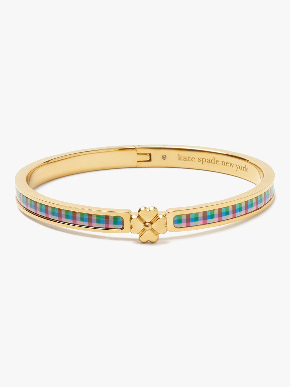 Women's blue madras plaid heritage spade flower metal thin hinged bangle | Kate Spade