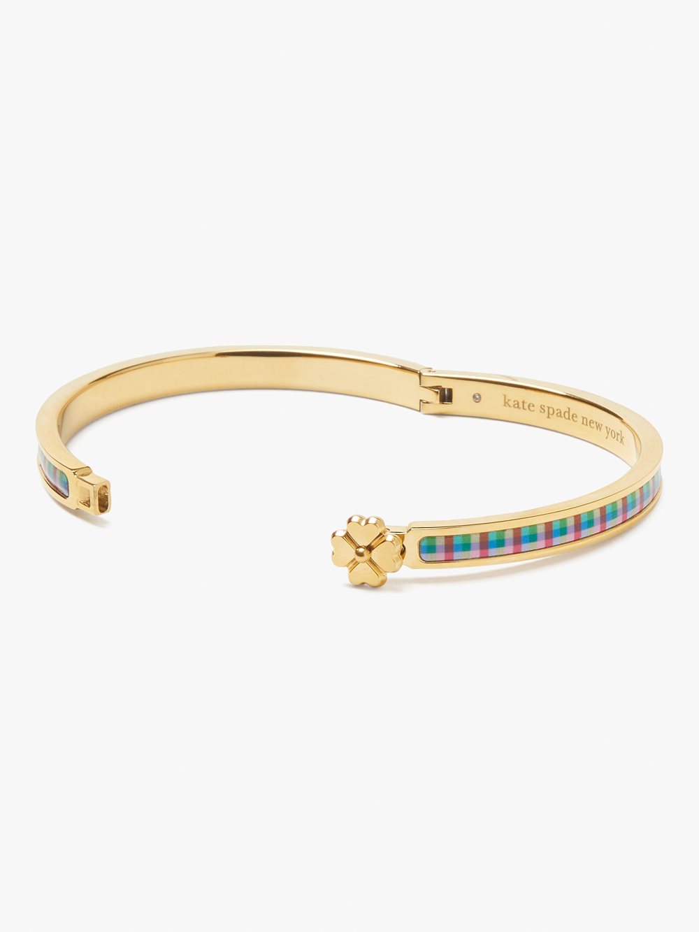 Women's blue madras plaid heritage spade flower metal thin hinged bangle | Kate Spade