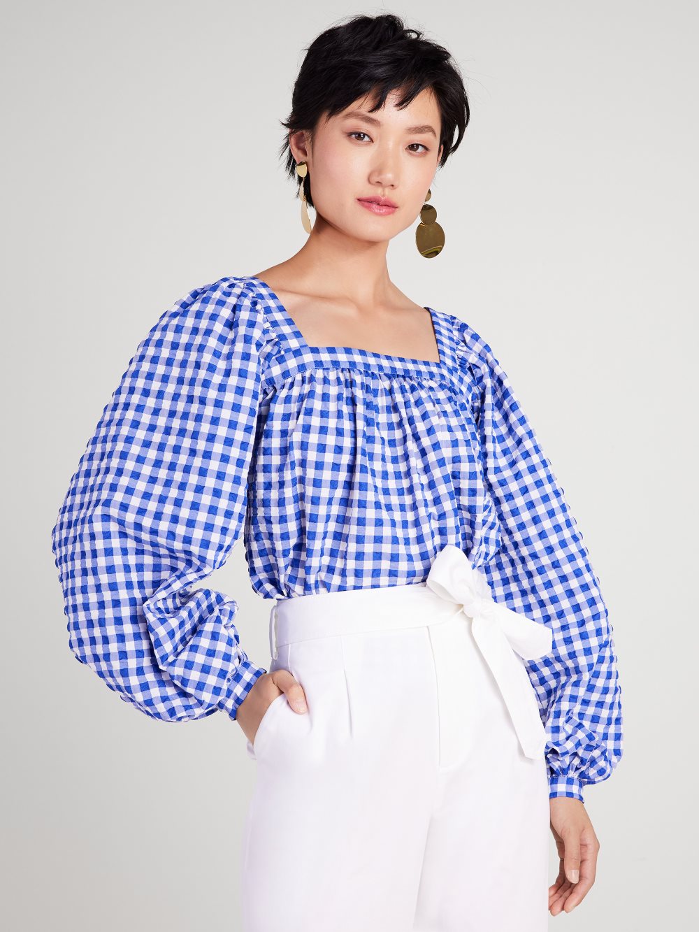 Women's blueberry gingham square-neck top | Kate Spade