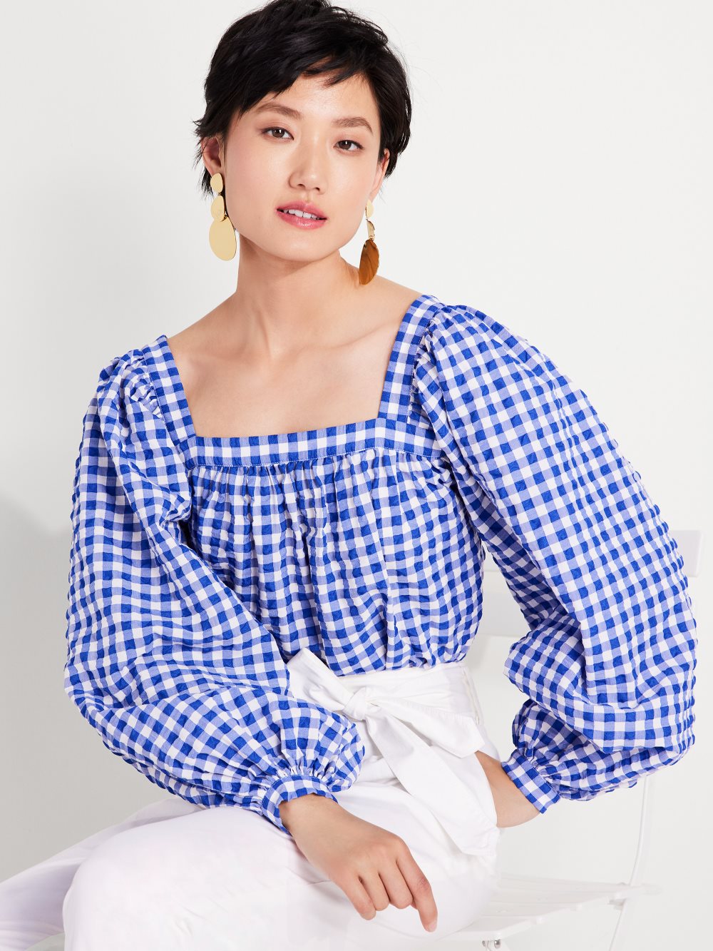 Women's blueberry gingham square-neck top | Kate Spade