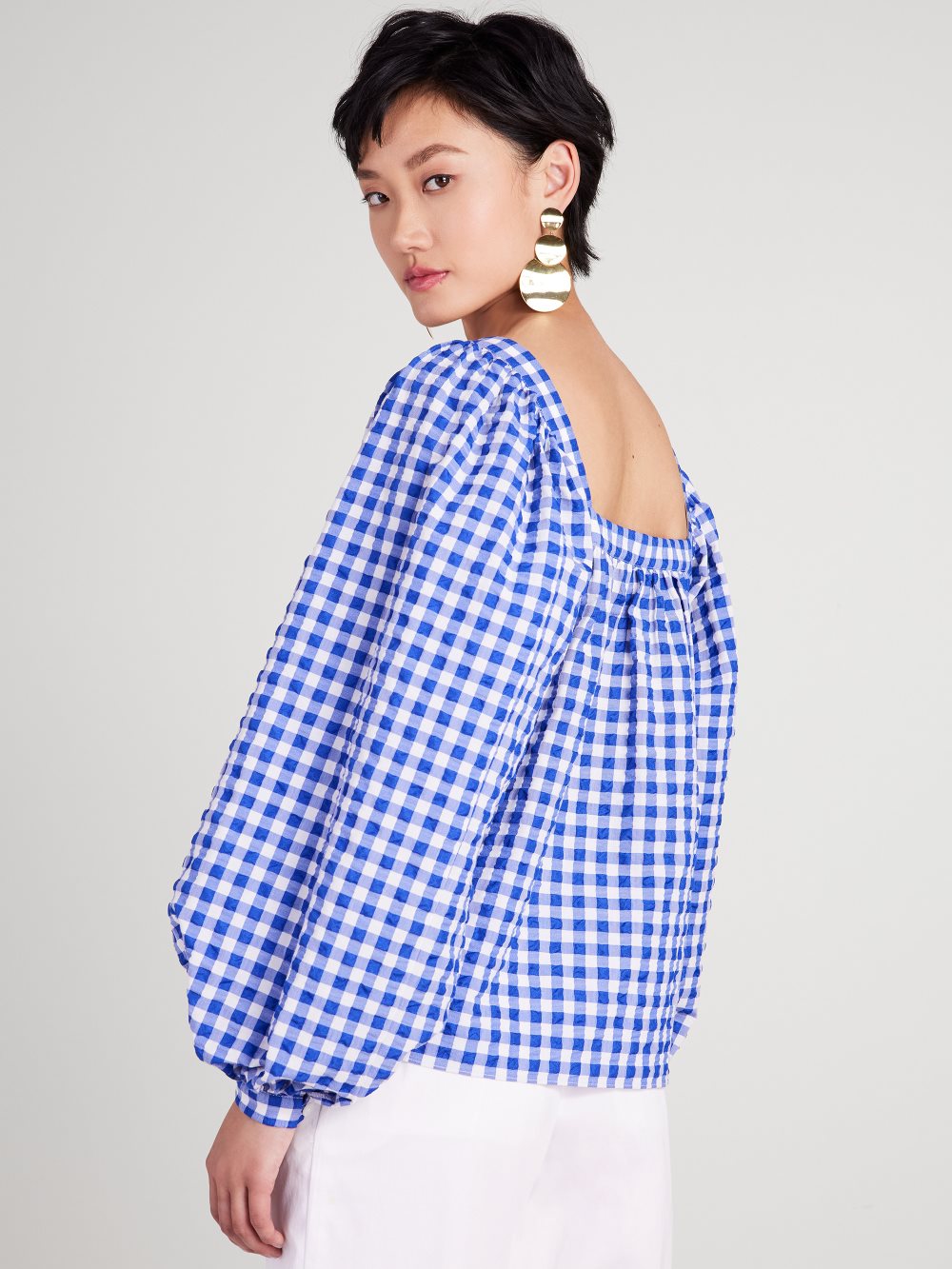 Women's blueberry gingham square-neck top | Kate Spade