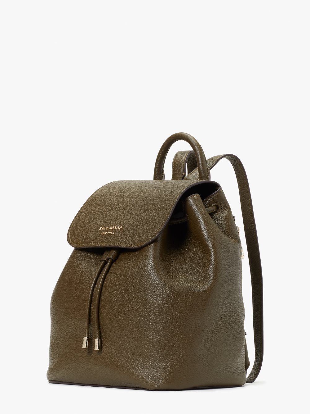 Women's duck green sinch pebbled leather medium flap backpack | Kate Spade