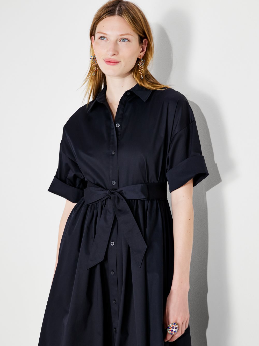 Women's  black  poplin midi montauk dress | Kate Spade