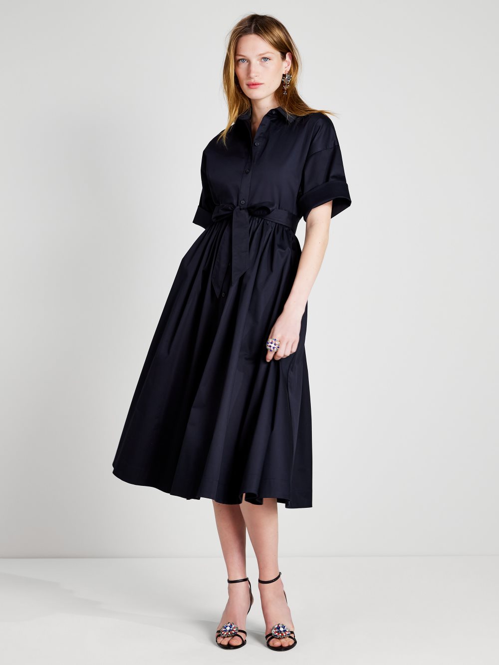 Women's  black  poplin midi montauk dress | Kate Spade