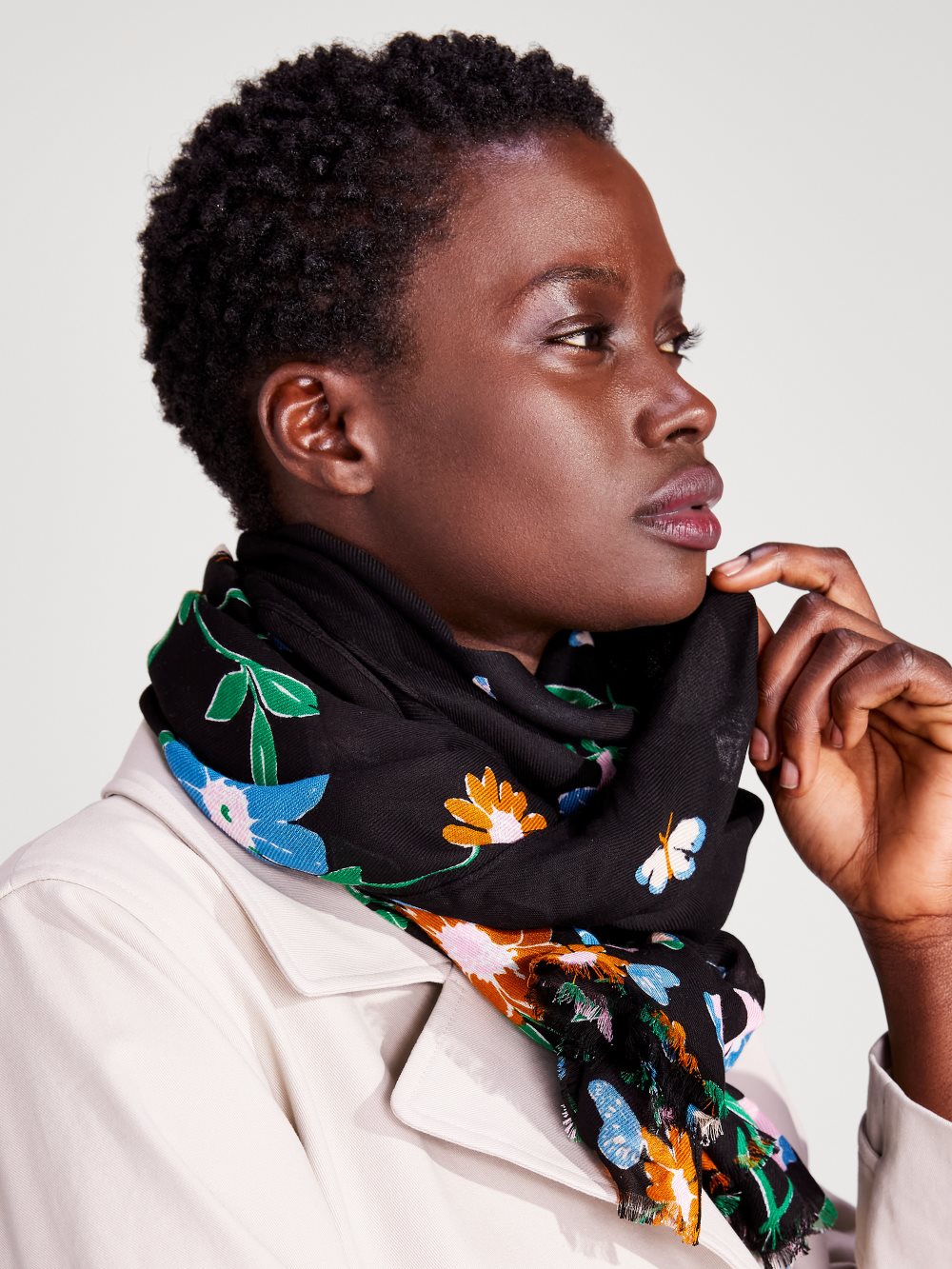 Women's 001 black (february) floral garden oblong scarf | Kate Spade